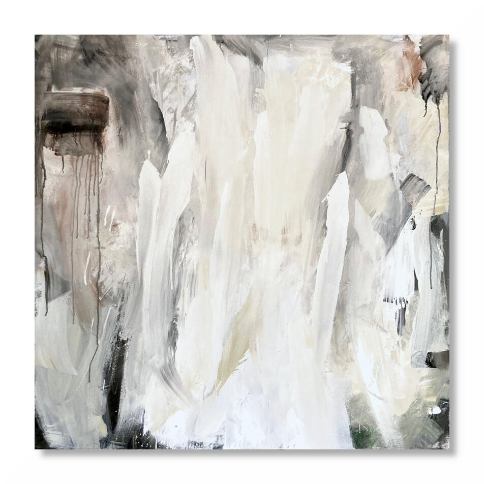 "Drift I", 100 x 100cm, Silent Network Abstract mixed media painting in earthtones by Jutta Rika Bressem